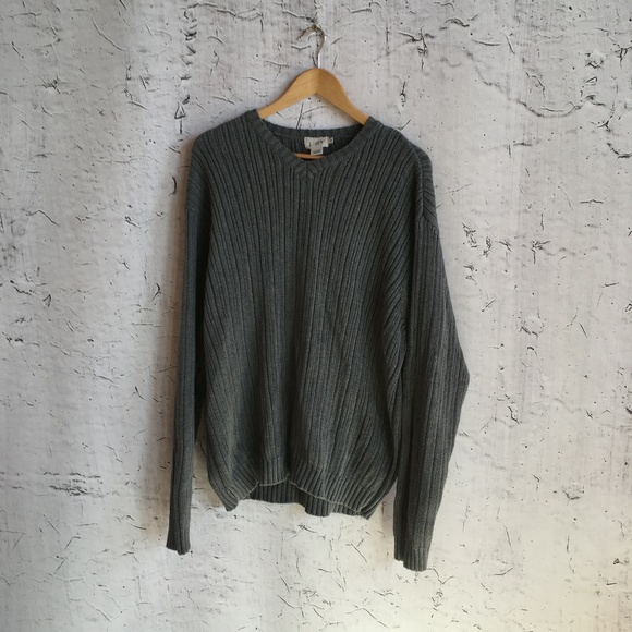 J. Crew Other - J CREW GREY RIBBED V NECK SWEATER XL